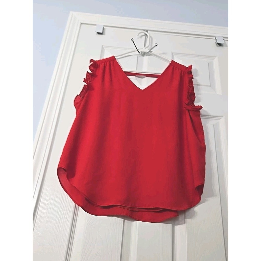 Versona Red‎ Sleeveless Top Wide Strap V-Neck Casual Blouse Ladies Size Large